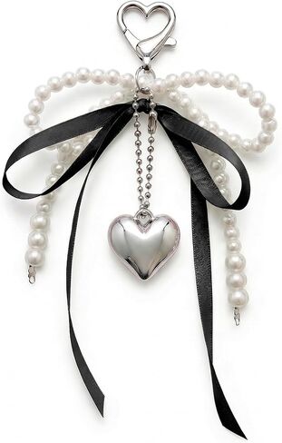 YOJO Coquette Bow Bag Charm للنساء، سلسلة مفاتيح لطيفة بشريط من اللؤلؤ والساتان Y2K، ملحق لحقيبة اليد ومفاتيح السيارة والهاتف in Kuwait