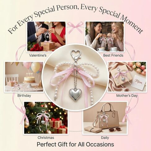 YOJO Coquette Bow Bag Charm للنساء، سلسلة مفاتيح لطيفة بشريط من اللؤلؤ والساتان Y2K، ملحق لحقيبة اليد ومفاتيح السيارة والهاتف in Kuwait