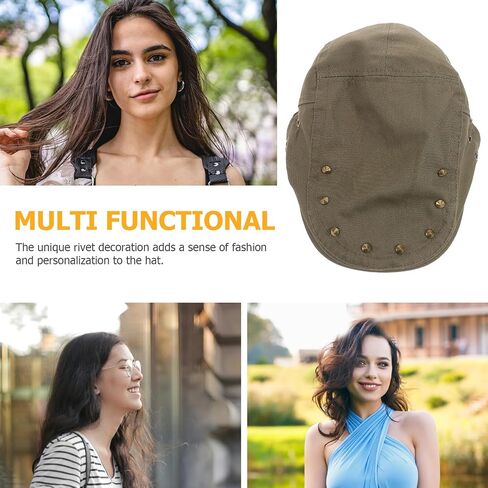 UPKOCH Studded Newsboy Cap for Women, Retro Breathable Cotton Flat Hat, Lightweight Sunshade Beret in Army Green for Spring Summer Casual Wear in Kuwait