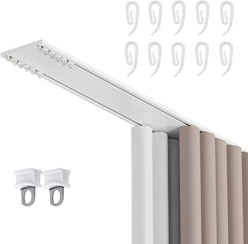 Ultra Thin 2 Layer Curtain Track Quiet Double Rail Aluminum Curtain Rod with Pulley & Hooks for Living Room Bedroom Dining Room (Champagne 130cm/51.6in) in Saudi Arabia