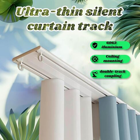 Ultra Thin 2 Layer Curtain Track Quiet Double Rail Aluminum Curtain Rod with Pulley & Hooks for Living Room Bedroom Dining Room (Champagne 130cm/51.6in) in Saudi Arabia