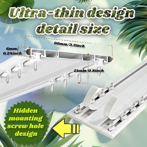 Ultra Thin 2 Layer Curtain Track Quiet Double Rail Aluminum Curtain Rod with Pulley & Hooks for Living Room Bedroom Dining Room (Champagne 130cm/51.6in) in Saudi Arabia