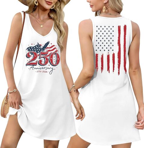 DUTUT Women 4th of July Dresses Patriotic American Flag Sleeveless Shirt Dress Stars Stripes V Neck Tank Sundress in Kuwait