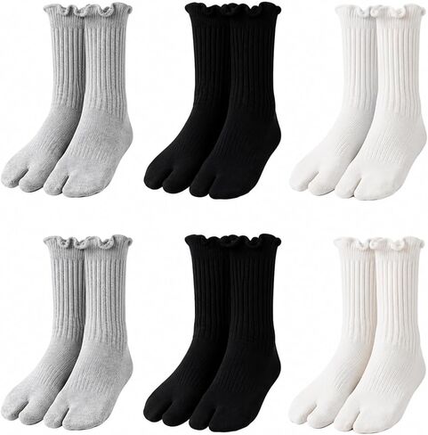 6Pairs Japanese Split Toe Socks for Men and Women, Comfortable Socks for Daily Wear with Sneakers and Sandals in Saudi Arabia