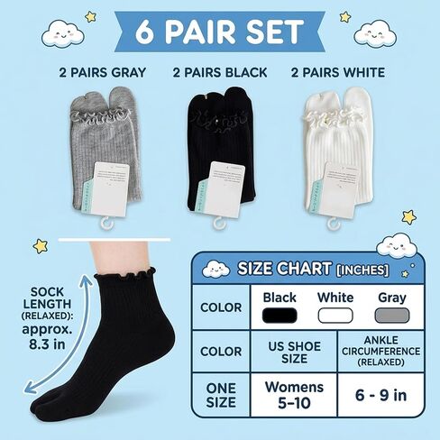 6Pairs Japanese Split Toe Socks for Men and Women, Comfortable Socks for Daily Wear with Sneakers and Sandals in Saudi Arabia