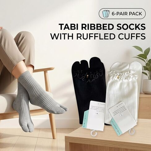 6Pairs Japanese Split Toe Socks for Men and Women, Comfortable Socks for Daily Wear with Sneakers and Sandals in Saudi Arabia