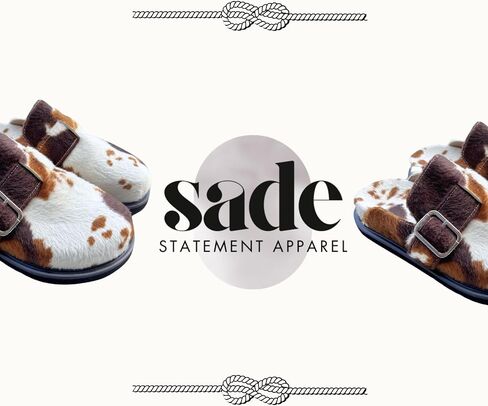 قباقيب للجنسين بطبعة بقرة Sade Moo - حذاء سهل الارتداء مبطن بالفرو الصناعي الفاخر مع نعل منظم، حذاء كاجوال ثابت بمقدمة مغلقة وعريض، بني in Kuwait