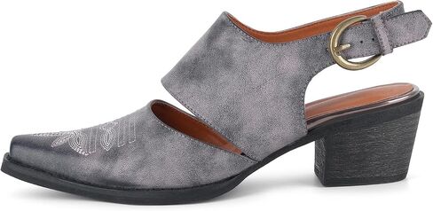 Women's Western Mules Cowboy Cowgirl Heels Slingback Vintage Distressed Faux Leather Sandals Small Square Toe Embroidered Block Chunky Mid Heel Ankle Buckle Shoes for Casual in Saudi Arabia