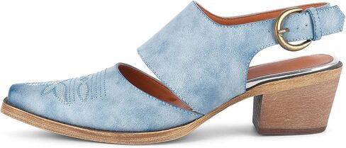 Women's Western Mules Cowboy Cowgirl Heels Slingback Vintage Distressed Faux Leather Sandals Small Square Toe Embroidered Block Chunky Mid Heel Ankle Buckle Shoes for Casual in Saudi Arabia