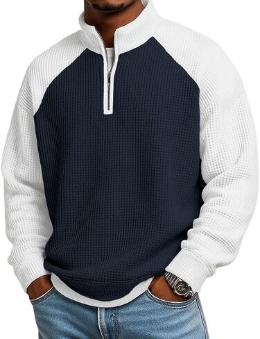 Men's Waffle Polo Casual Formal Banded Collar Long Sleeve Solid Color Textured Buttons Plain Regular Fit in Saudi Arabia