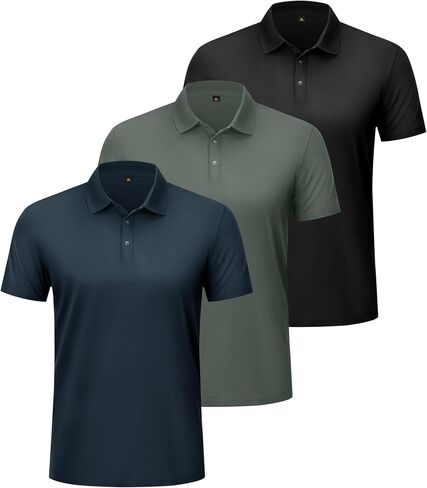 DEMEANOR 3 Pack Polo Shirts for Men Short Sleeve Dry Fit Moisture Wicking Casual Summer Golf Collared Shirt in Saudi Arabia