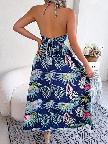 Women's Spaghetti Strap Sleeveless Print Dresses Casual Cut Out Split Swing Flowy Vocation Boho Midi Dress in Kuwait
