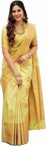 Women's Banarasi Soft Silk Saree With Golden Zari Border Unstitched Blouse Piece in Kuwait