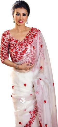 Beautiful Free Size Indian Traditional Organza Embroidered Free Size Saree With Blouse Piece For Women in Saudi Arabia