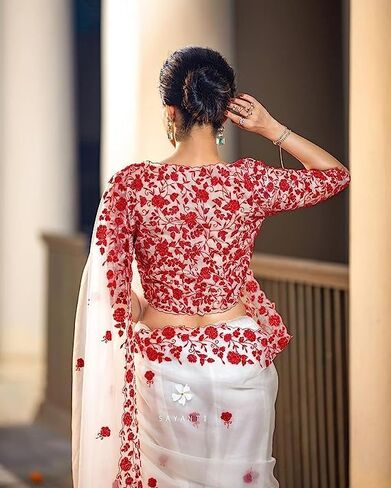 Beautiful Free Size Indian Traditional Organza Embroidered Free Size Saree With Blouse Piece For Women in Saudi Arabia