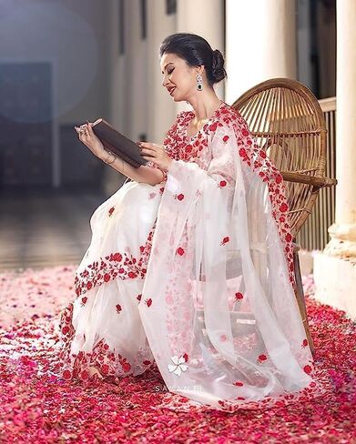 Beautiful Free Size Indian Traditional Organza Embroidered Free Size Saree With Blouse Piece For Women in Saudi Arabia