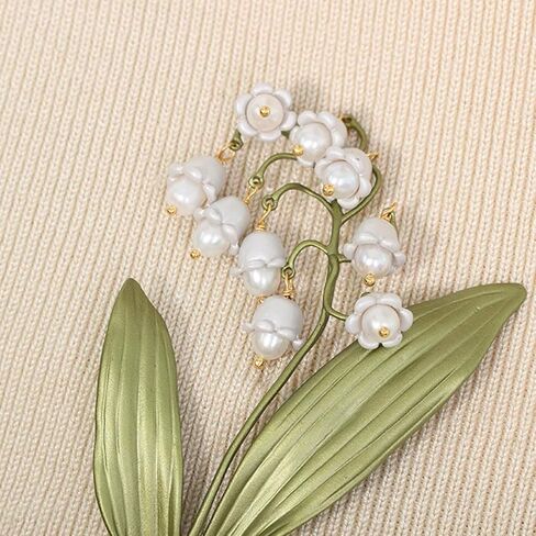GK-O Lily of the Valley Pearl Brooch Pin for Women Flower Corsage Jewelry | Elegant enamel alloy design and ideal gift for women perfect for dress coat scarf party wear high quality details in Kuwait