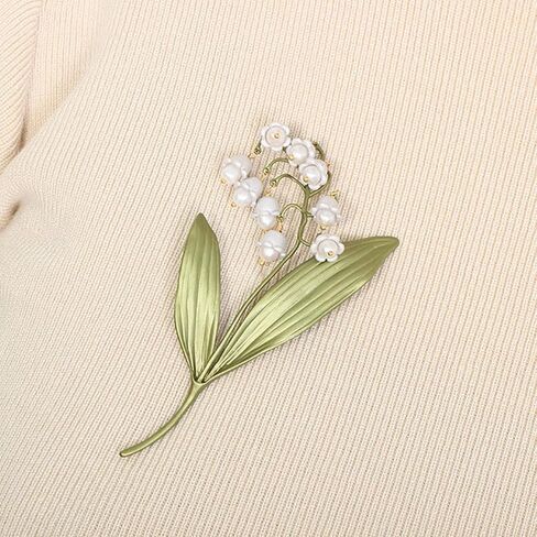 GK-O Lily of the Valley Pearl Brooch Pin for Women Flower Corsage Jewelry | Elegant enamel alloy design and ideal gift for women perfect for dress coat scarf party wear high quality details in Kuwait