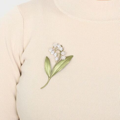 GK-O Lily of the Valley Pearl Brooch Pin for Women Flower Corsage Jewelry | Elegant enamel alloy design and ideal gift for women perfect for dress coat scarf party wear high quality details in Kuwait