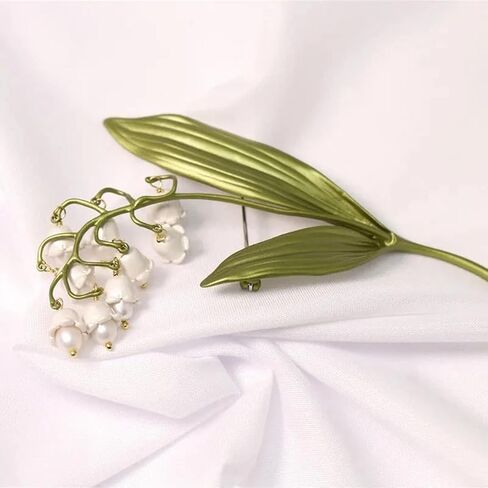 GK-O Lily of the Valley Pearl Brooch Pin for Women Flower Corsage Jewelry | Elegant enamel alloy design and ideal gift for women perfect for dress coat scarf party wear high quality details in Kuwait