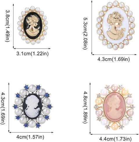 6pcs Vintage Victorian Cameo Brooch Pins For Women Imitation Pearl Lady Cameo Brooches Bulk Set Dress Accessories Jewelry Gift in Saudi Arabia