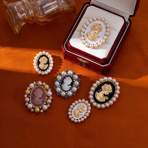 6pcs Vintage Victorian Cameo Brooch Pins For Women Imitation Pearl Lady Cameo Brooches Bulk Set Dress Accessories Jewelry Gift in Saudi Arabia