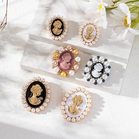 6pcs Vintage Victorian Cameo Brooch Pins For Women Imitation Pearl Lady Cameo Brooches Bulk Set Dress Accessories Jewelry Gift in Saudi Arabia