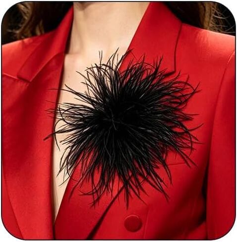 Dainty Feather Brooch Pin for Women Elegant Oversized Ostrich Feather Flower Lapel Pins Large Floral Brooch Trendy Feathers Corsage Brooches Shawl Accessories Wedding Banquet Party Dance Jewelry in Saudi Arabia