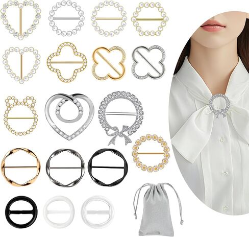 18 Pcs Silk Scarf Ring Clip Shirt Ties Clips for Women shirt clips for women clothing,T Shirt Tie Or Rings Clips for Women for The Side with 1 Storage Bag in Saudi Arabia