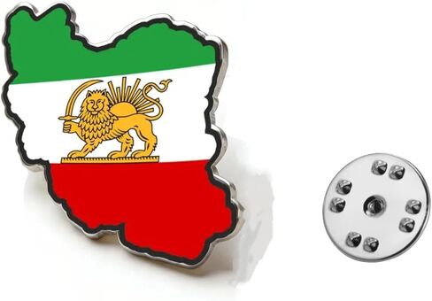 Historical Persian Lion & Sun Lapel Pin, Vintage Iran Flag Shape Brooch Stainless Steel Enamel Badge for Jackets Bags in Kuwait
