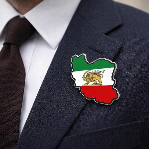 Historical Persian Lion & Sun Lapel Pin, Vintage Iran Flag Shape Brooch Stainless Steel Enamel Badge for Jackets Bags in Kuwait