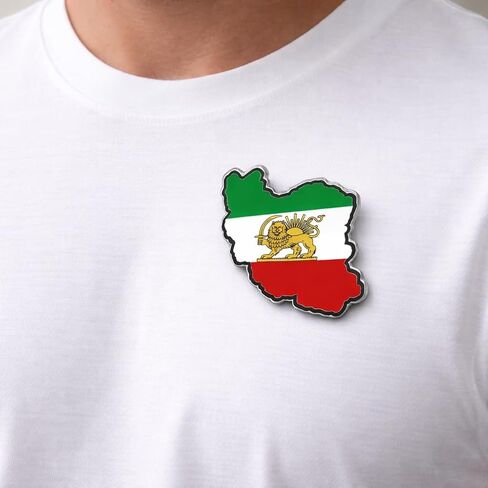 Historical Persian Lion & Sun Lapel Pin, Vintage Iran Flag Shape Brooch Stainless Steel Enamel Badge for Jackets Bags in Kuwait