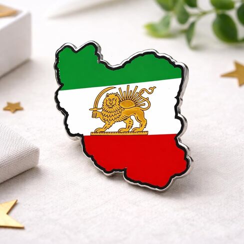 Historical Persian Lion & Sun Lapel Pin, Vintage Iran Flag Shape Brooch Stainless Steel Enamel Badge for Jackets Bags in Kuwait
