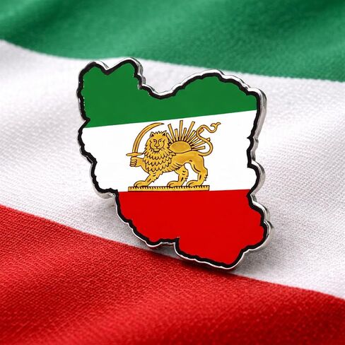 Historical Persian Lion & Sun Lapel Pin, Vintage Iran Flag Shape Brooch Stainless Steel Enamel Badge for Jackets Bags in Kuwait