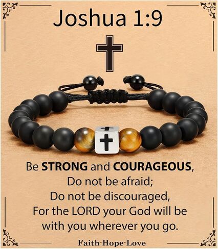 GAUEIOUR Graduation Gift for Him Men Cross Bracelet Adjustable Black Obsidian Stone Beaded Bracelet Birthday Graduation Season Baptism Easter Sacrament Religious Faith Jewelry Gifts for Men in Saudi Arabia