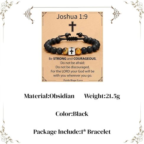 GAUEIOUR Graduation Gift for Him Men Cross Bracelet Adjustable Black Obsidian Stone Beaded Bracelet Birthday Graduation Season Baptism Easter Sacrament Religious Faith Jewelry Gifts for Men in Saudi Arabia