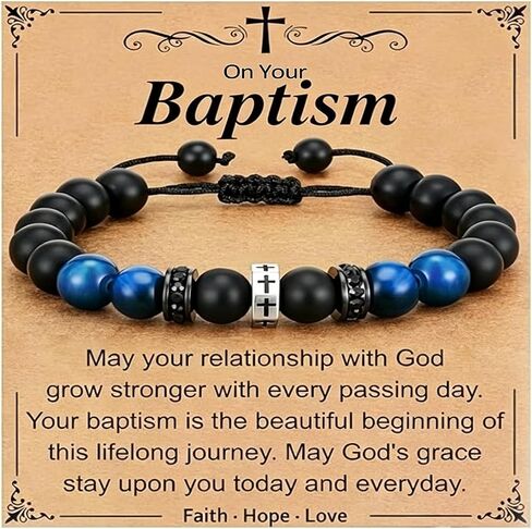 GAUEIOUR Christian Gifts for Men, Mens Religious Stainless Steel Cross Stone Beaded Adjustable Braided Bracelet, Blue Tiger Eye Baptism Easter Birthday Communion Faith Fashion Jewelry in Saudi Arabia