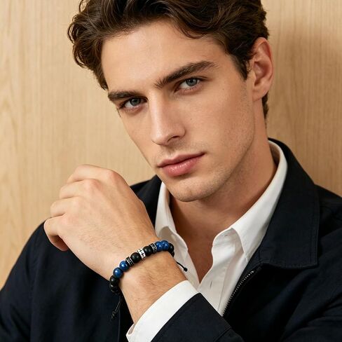 GAUEIOUR Christian Gifts for Men, Mens Religious Stainless Steel Cross Stone Beaded Adjustable Braided Bracelet, Blue Tiger Eye Baptism Easter Birthday Communion Faith Fashion Jewelry in Saudi Arabia