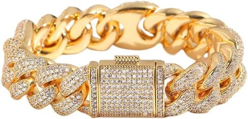 Solid Gold over S925 Sterling Silver 15mm Triple Ratio Pig Nose Cuban Bracelet with Moissanite, Bubble Link for Men in Kuwait