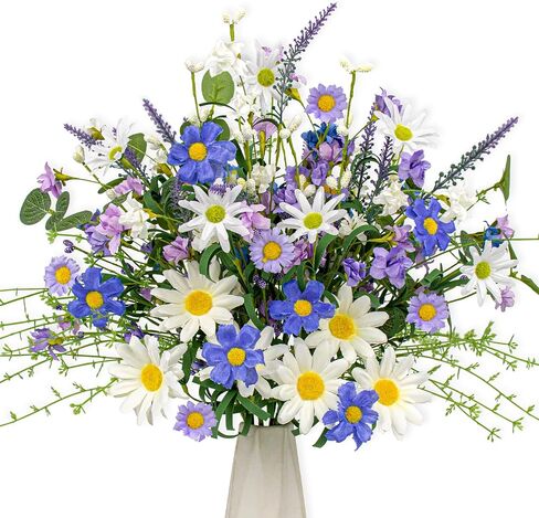 12 PCs Artificial Spring Summer Flowers Rustic Blue and White Artificial Flowers Wildflower Floral Stems with Daffodils Daisy Flower Picks for Vase Table Centerpieces Summer Spring Decor in Saudi Arabia