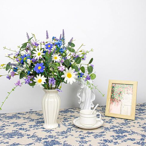 12 PCs Artificial Spring Summer Flowers Rustic Blue and White Artificial Flowers Wildflower Floral Stems with Daffodils Daisy Flower Picks for Vase Table Centerpieces Summer Spring Decor in Saudi Arabia