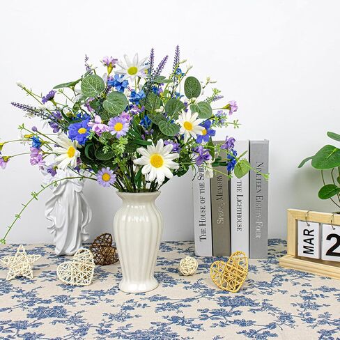 12 PCs Artificial Spring Summer Flowers Rustic Blue and White Artificial Flowers Wildflower Floral Stems with Daffodils Daisy Flower Picks for Vase Table Centerpieces Summer Spring Decor in Saudi Arabia