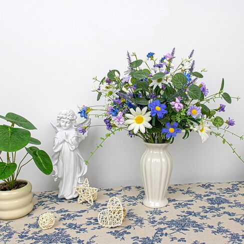12 PCs Artificial Spring Summer Flowers Rustic Blue and White Artificial Flowers Wildflower Floral Stems with Daffodils Daisy Flower Picks for Vase Table Centerpieces Summer Spring Decor in Saudi Arabia
