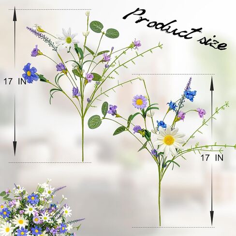 12 PCs Artificial Spring Summer Flowers Rustic Blue and White Artificial Flowers Wildflower Floral Stems with Daffodils Daisy Flower Picks for Vase Table Centerpieces Summer Spring Decor in Saudi Arabia
