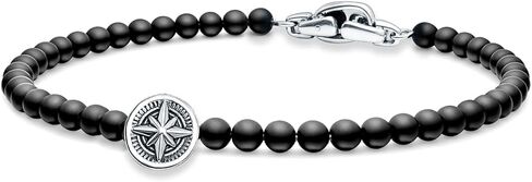 LeCalla 925 Sterling Silver Black Onyx Beaded Bracelets for Men | Cross & Compass Charm Bracelet | Matte Finish Onyx Stone Spiritual Bracelet Gift for Men in Kuwait
