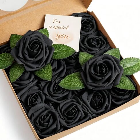 16 Pcs Black Roses Artificial Flowers Foam Roses with Stems, Black Flowers for DIY Gothic Decor, Halloween Arrangements, Home Accents in Saudi Arabia