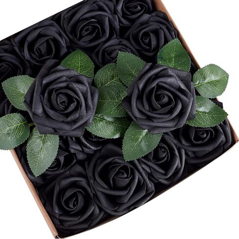 16 Pcs Black Roses Artificial Flowers Foam Roses with Stems, Black Flowers for DIY Gothic Decor, Halloween Arrangements, Home Accents in Saudi Arabia