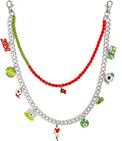 ELABEST Game Day Soccer Pant Chain Beaded Wallet Chain for Sports Fans National Spirit Jean Chain Match Day Celebration Jewelry in Kuwait