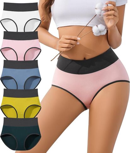 Cotton Underwear Womens High Waisted Briefs Full Coverage Postpartum C Section Soft Breathable Granny Panties 5 Pack in Saudi Arabia