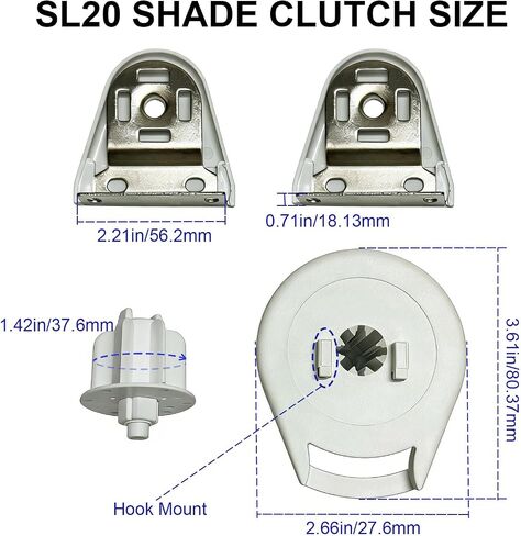 Skyline SL20 Roller Shade Clutch Replacement Set for 1.5" (38mm) Tubing with Mounting Brackets and Pin Plug for Window Roller Blinds(White) in Saudi Arabia